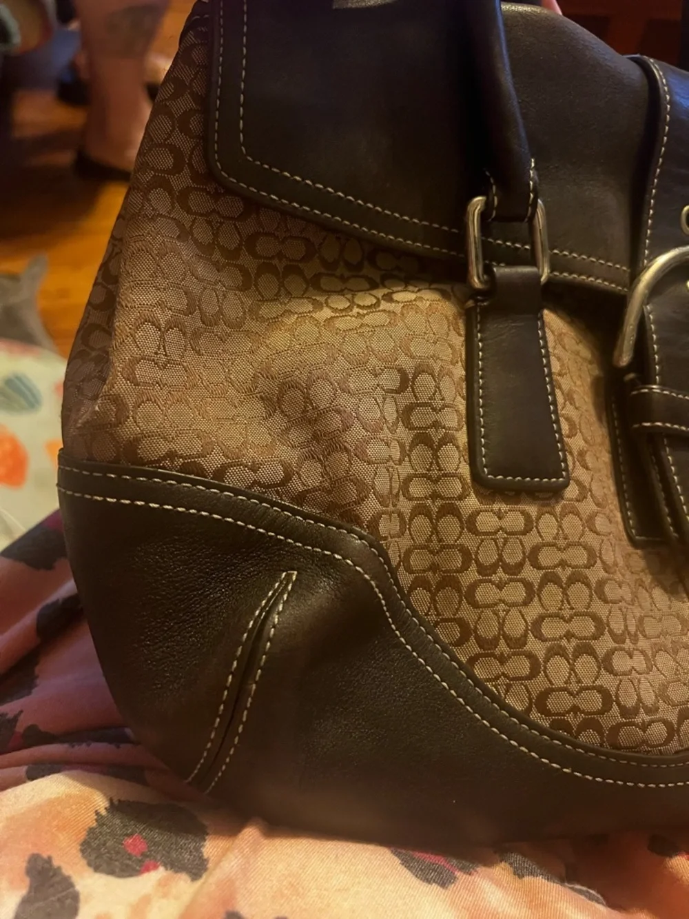 Coach Brown Logo Canvas and Dark Brown vintage soho signature flap satchel - Picture 2 of 9